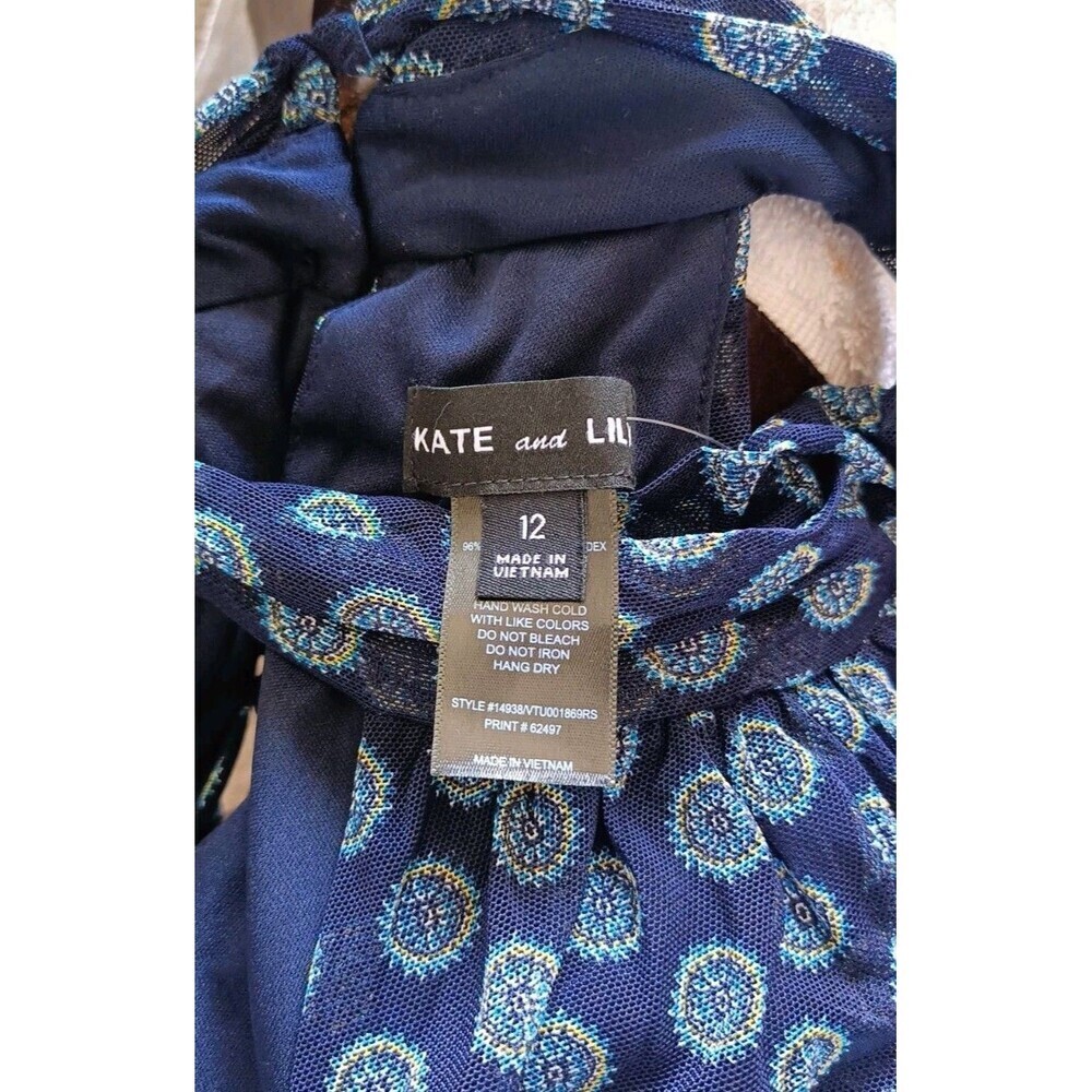 Kate and Lily Tiered Maxi Dress Size 12 Navy Blue High Neck Medallion Belted New - Picture 3 of 7